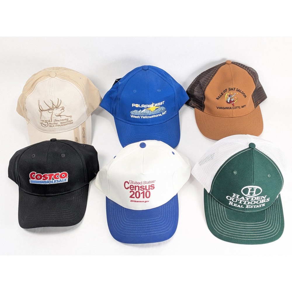 Lot of 6 Promo Hats Costco Polaris RMEF Census 2010 Hayden Outdoors Trucker Caps